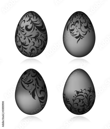 Easter eggs black with floral ornament for your design