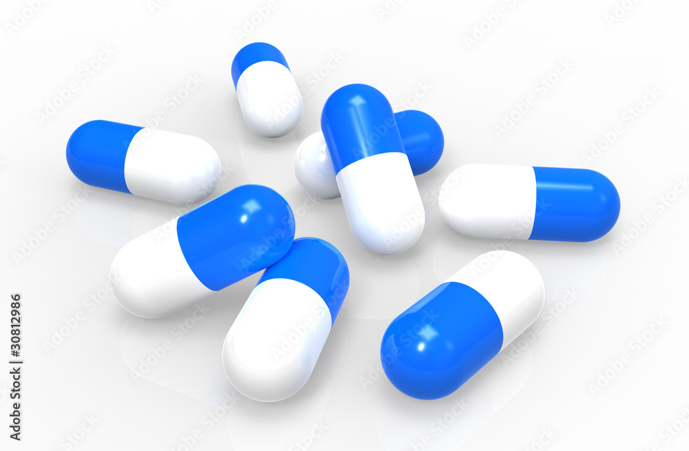 Blue medical capsules