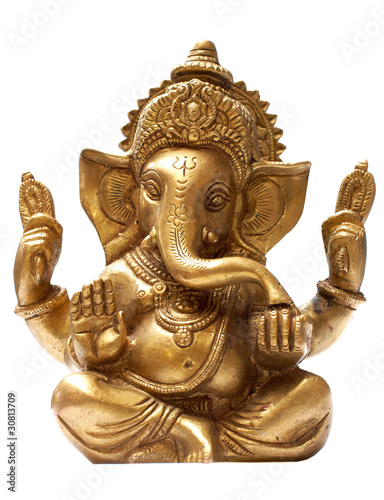 Платно Golden Hindu God Ganesh over a white background