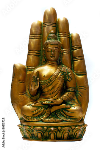 Buddha in meditation isolated over a white background photo