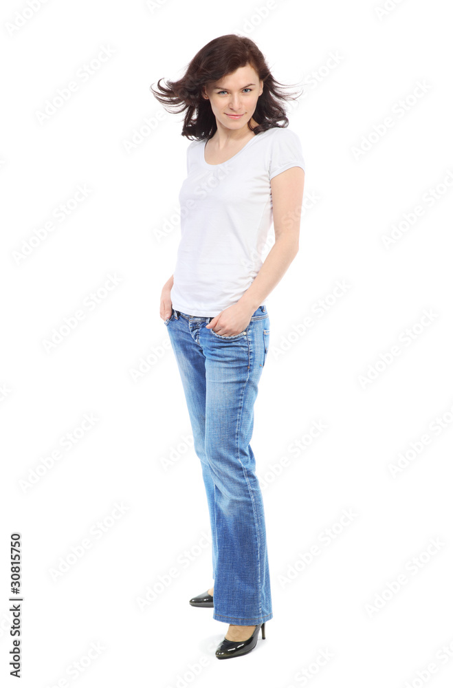 Full-length portrait of beautiful girl in jeans Full-length portrait of beautiful girl in jeans