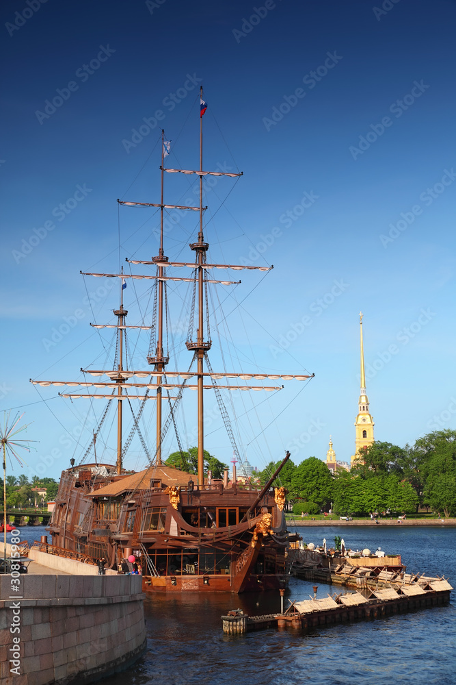 Ship on water of river Ship on water of river