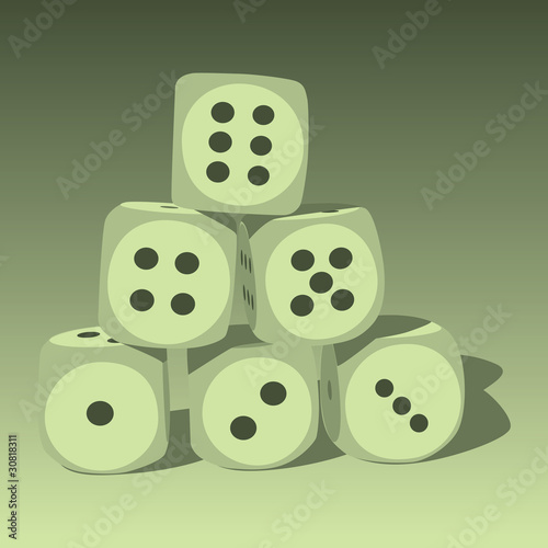 Six wood playing dices - illustration.