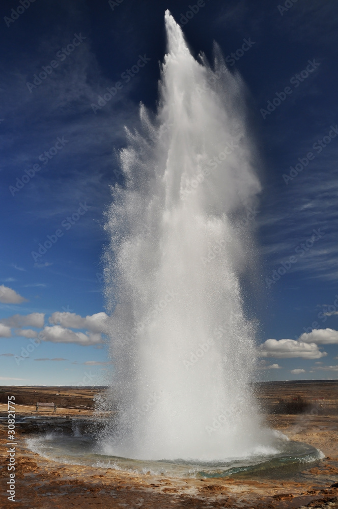 Famous Geyser eruption in a sunny day, Iceland