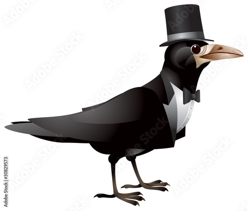 Bird dressed in black tie and top hat