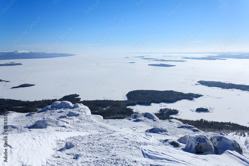 View of the ice-covered the White sea, Russia