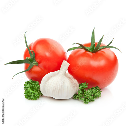 Fresh Tomato Vegetables to garlic decorated with parsley