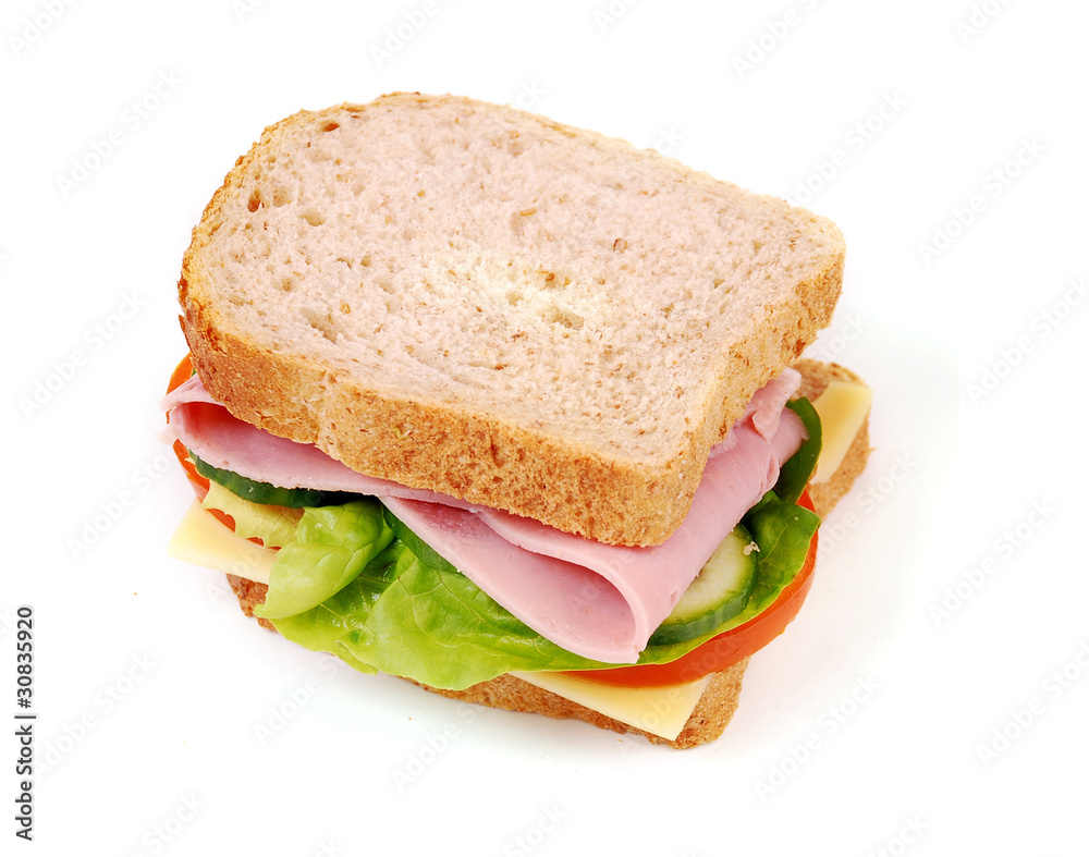 Healthy ham sandwich with cheese, tomatoes Healthy ham sandwich with cheese, tomatoes
