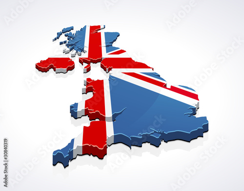 Map of United Kingdom 3D (white background)