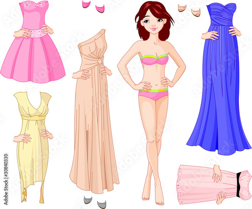 Girl with evening dresses