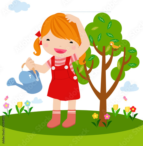 cute girl and tree