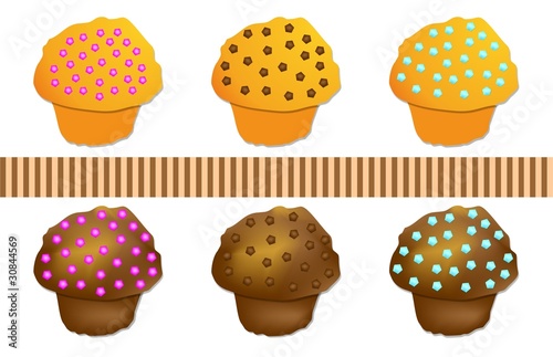 Set Muffin colorati, in vettoriale
