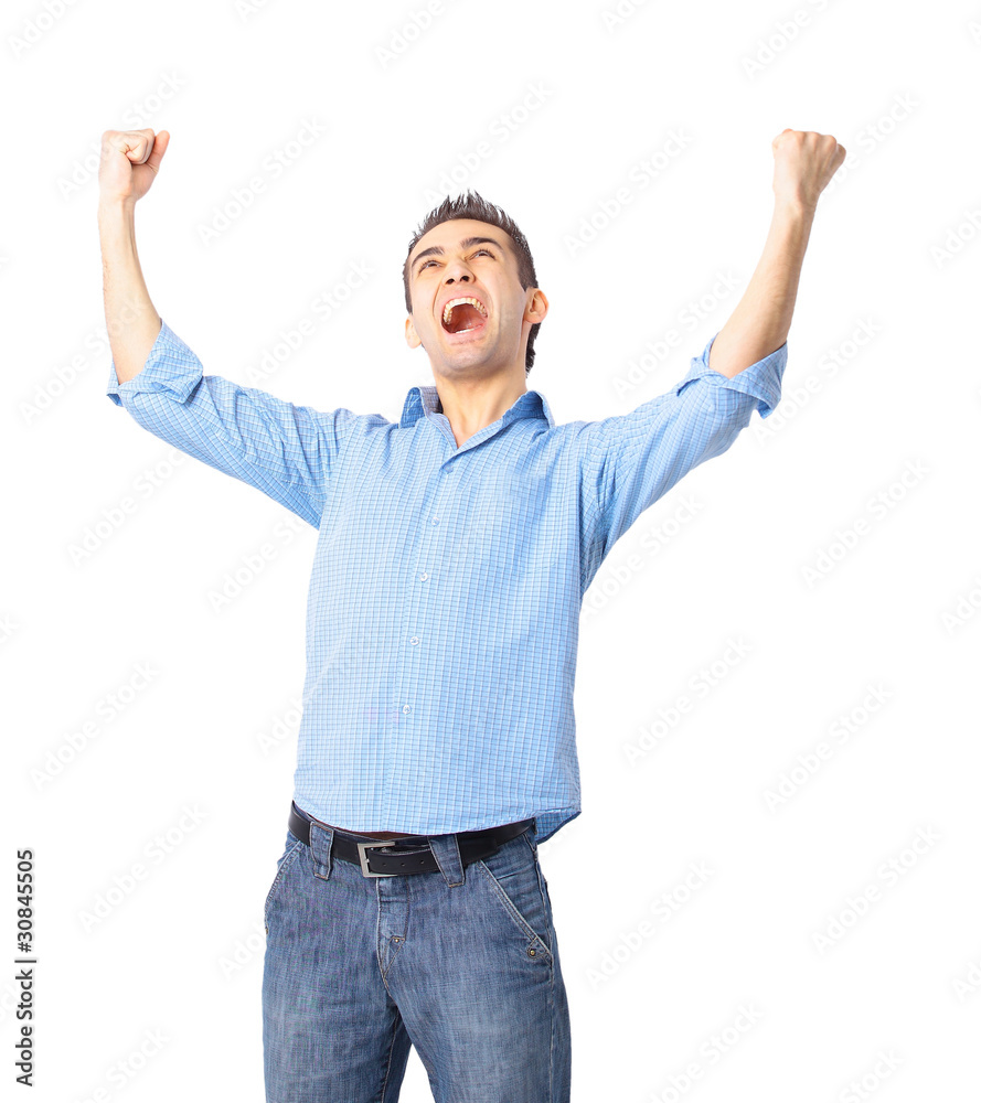 Portrait of a very happy young man with his arms raised Portrait of a very happy young man with his arms raised