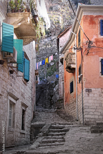 Colourful alley in Kotor, Montenegro