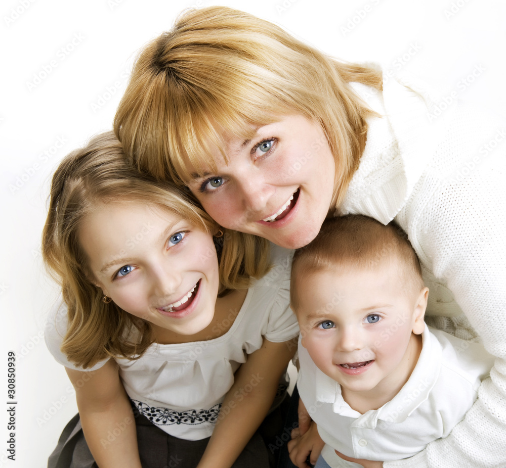 Mother with kids. Happy Smiling Family over white Mother with kids. Happy Smiling Family over white