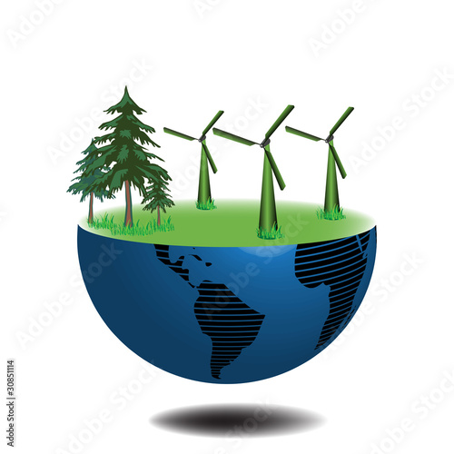 Half earth with wind turbines