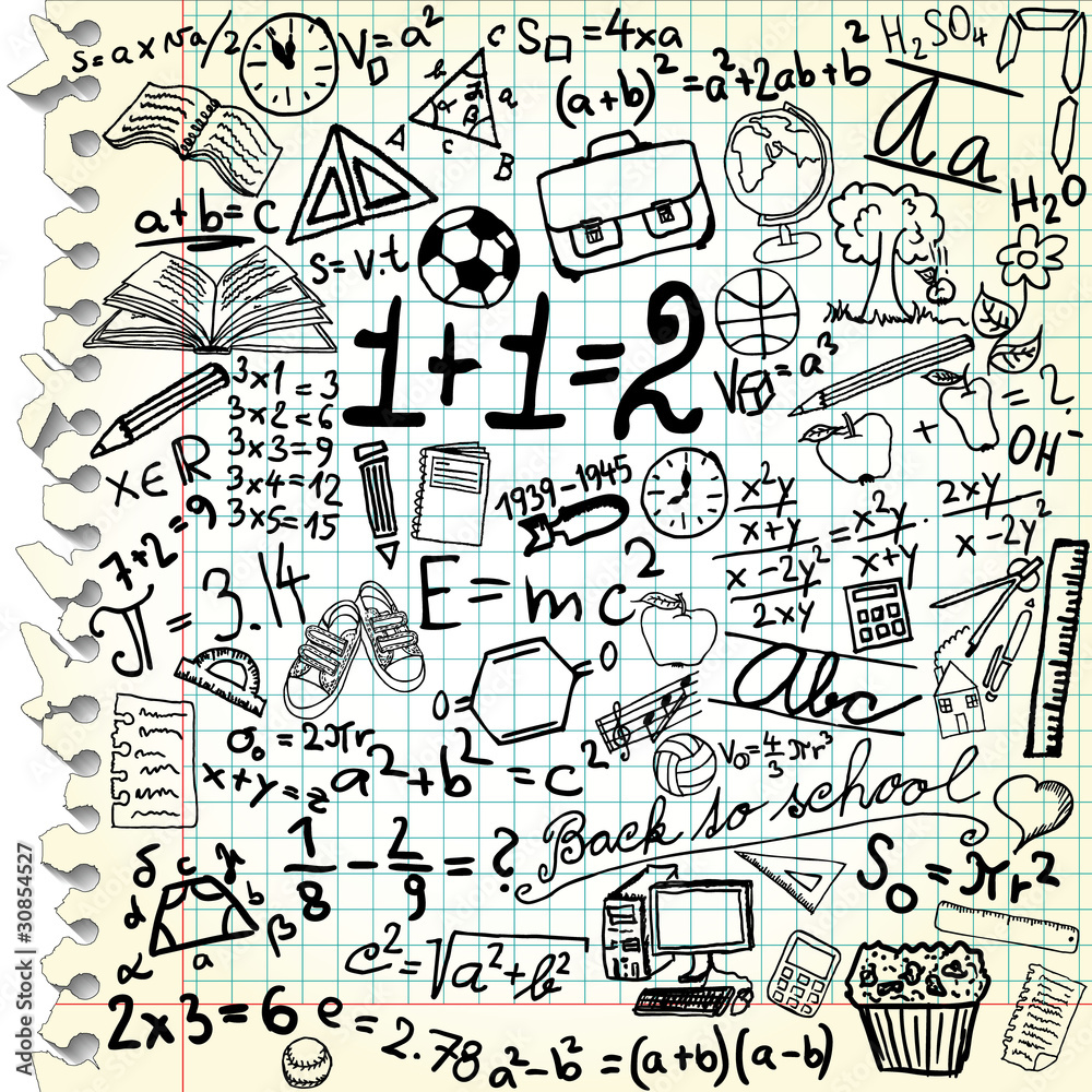 Squared paper with school symbols - vector illustration