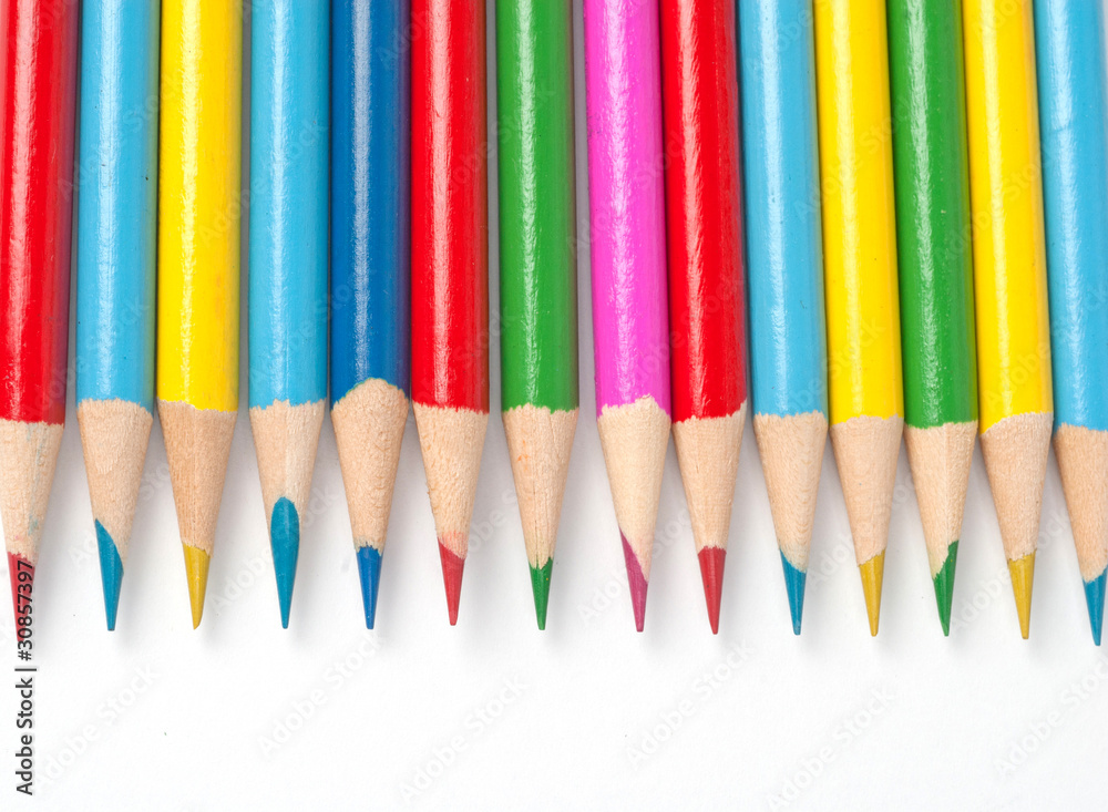 Colour pencils isolated on white background close up Colour pencils isolated on white background close up