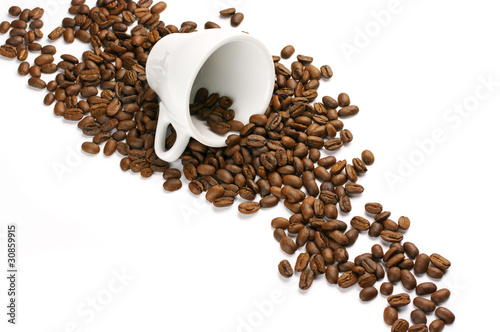 Coffee beans and cup