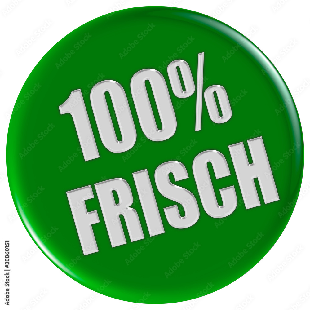 Button grün rund 100 PROZENT FRISCH Button grün rund 100 PROZENT FRISCH