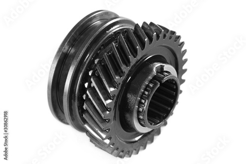 Metallic gear, isolated, on a white background