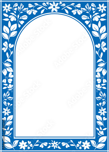 Fototapeta vector blue floral arch frame with white center