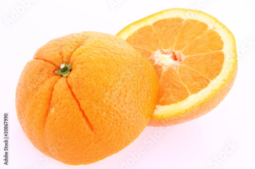 Orange  cut in half  on white background
