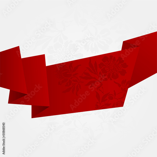 broad red broken band with  flowers on a gray background