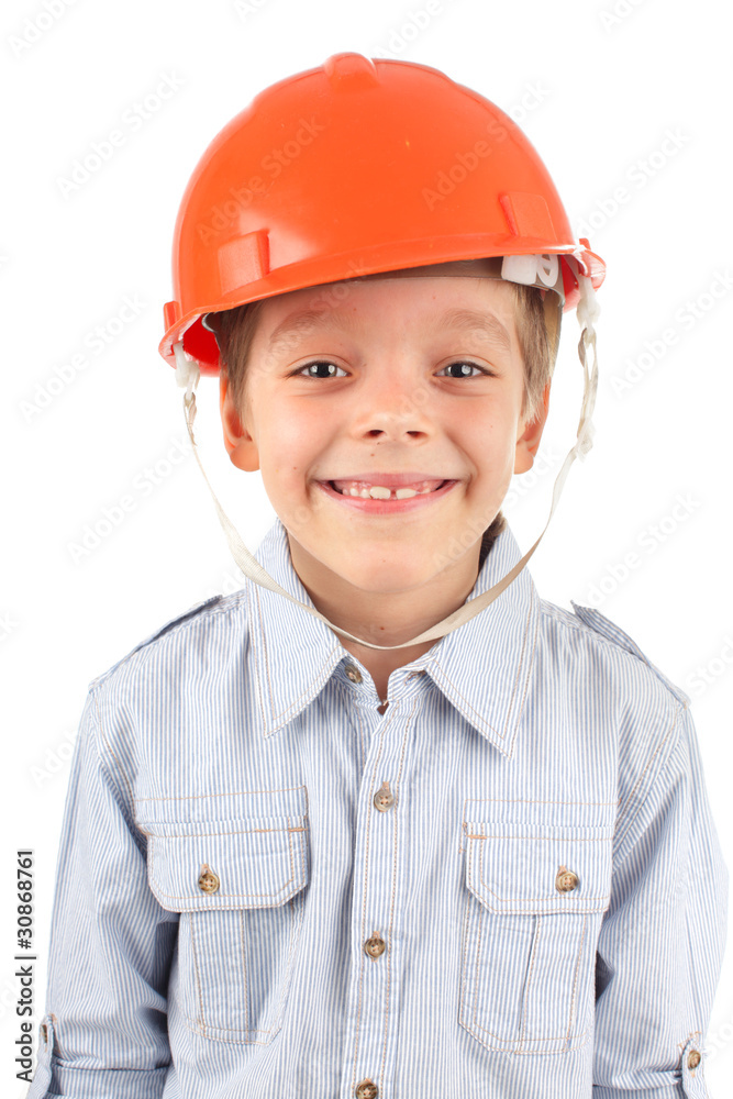 Child in a building helmet