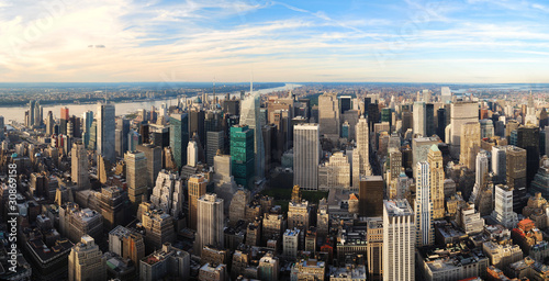 Urban city sunset panorama aerial view