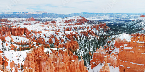 Bryce canyon panorama with snow in Winter
