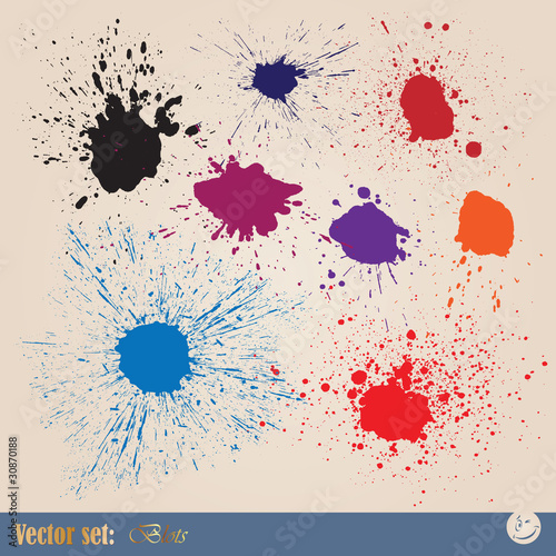 Vector set editable ink spills, stains and splashes