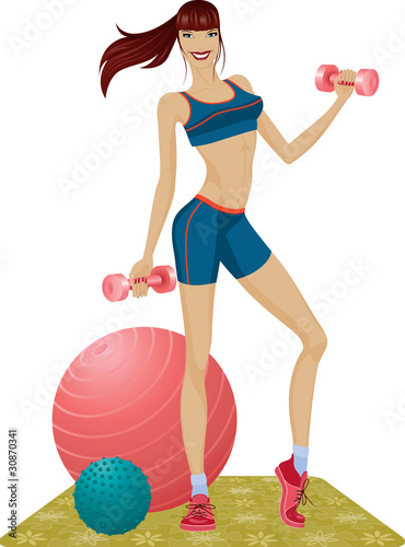 Girl doing exercises with dumbbells