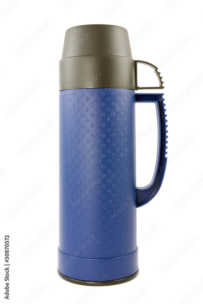 blue thermo flask on a white background blue thermo flask on a white background