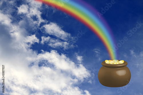 Pot with gold at the basis of a rainbow