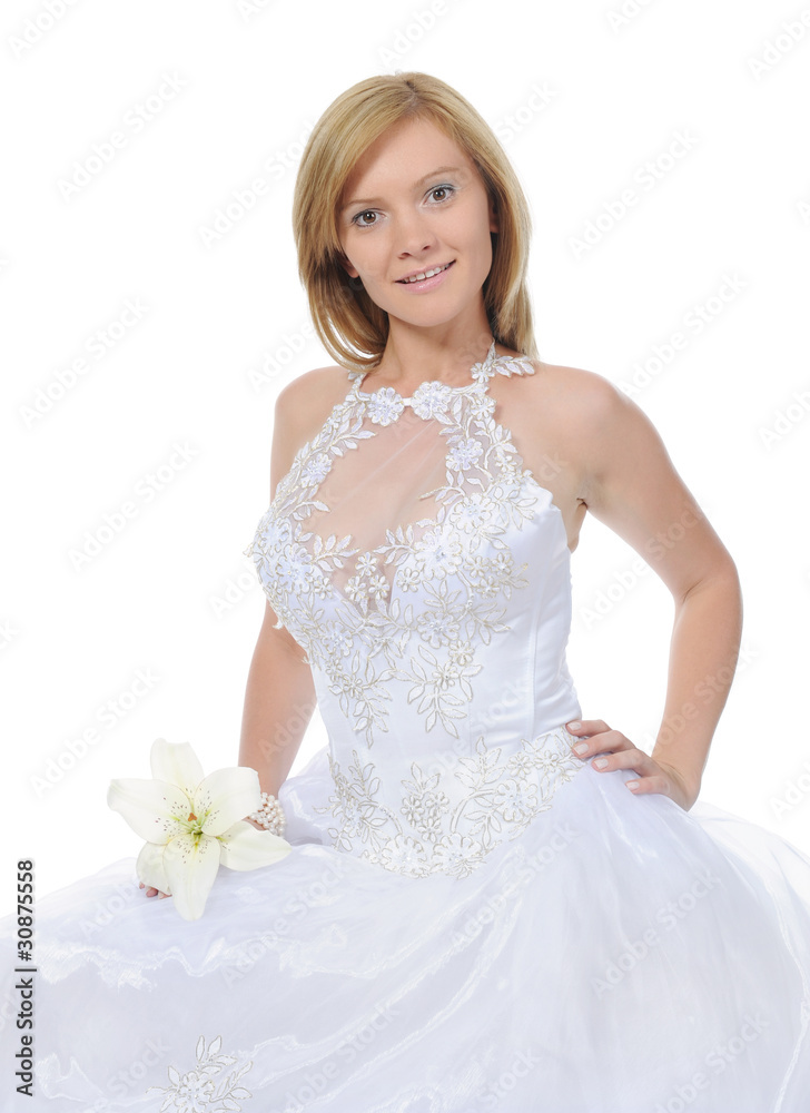 bride with a bouquet of lilies.