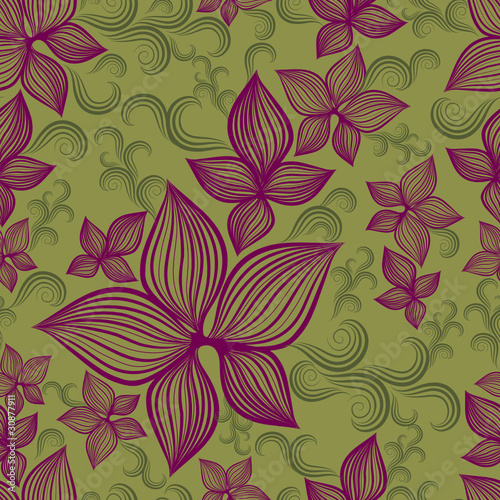 Vector Seamless floral pattern with lilly flower