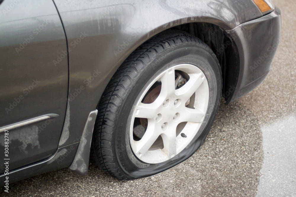 Flat Tire on rainy day