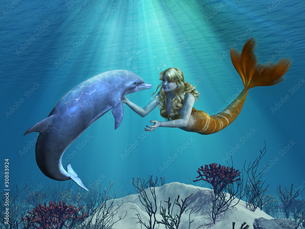 Naklejka premium Syrenka z Dolphin Undersea