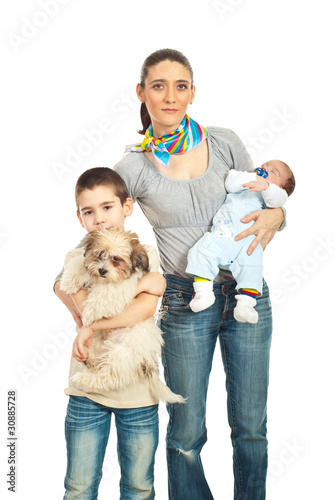 Mother with two boys and a dog