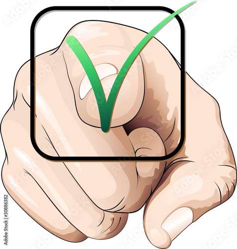 Mano per Votare-Voto-Hand Pointing a Tick-To Vote-Vector