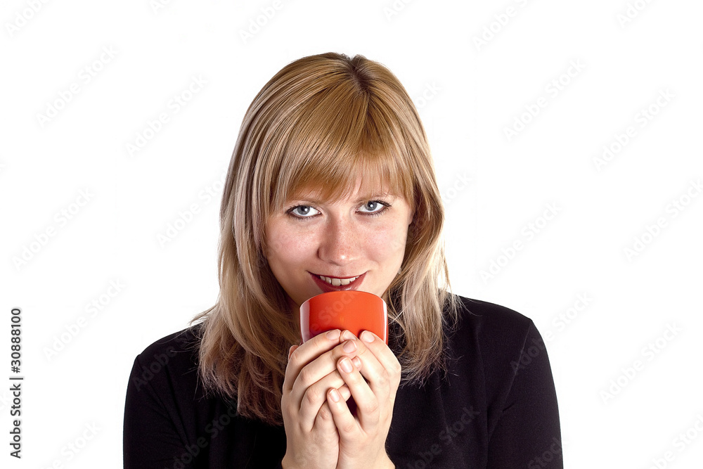 Portrait of cute teenage girl with cup of coffee