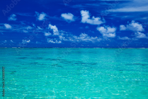 Tropical ocean with blue sky with vibrant colors