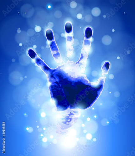 handprint   blue bokeh abstract light background. Vector illustr