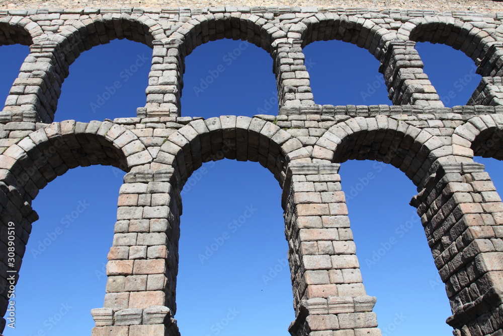 The famous Roman Aqueduct in Segovia in Spain.