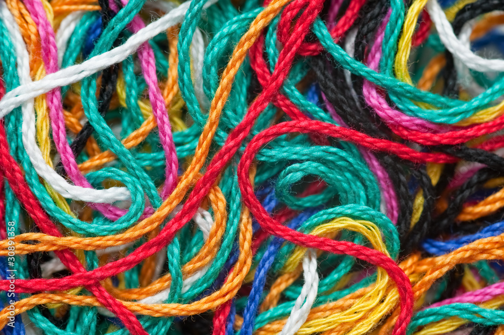 colorful cotton embroidery threads closeup