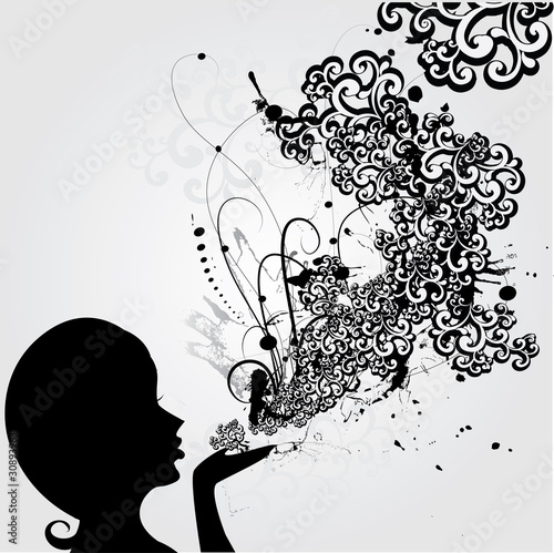 The abstract head of girl blows