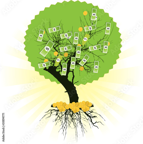 Money tree with dollars. Vector illustration