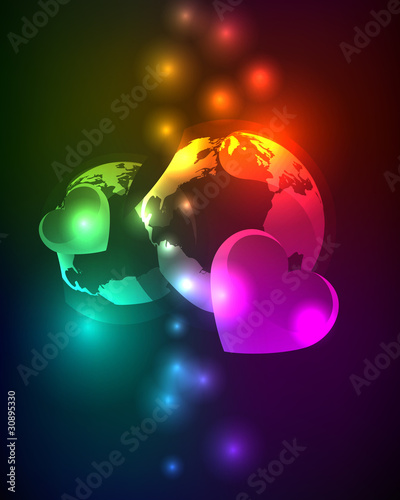 Terrestrial sphere and hearts. An illustration on a theme  a pla