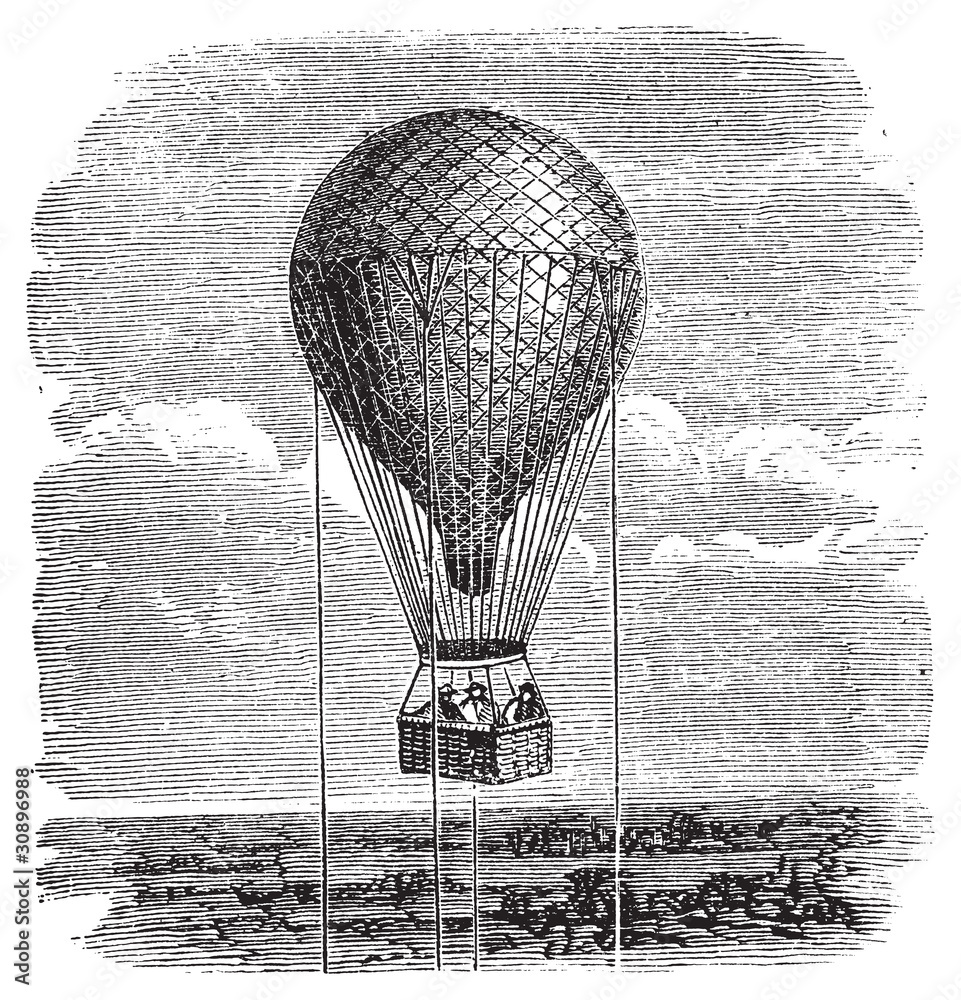 Fototapeta premium Old aerostat or hot air balloon vintage illustration.
